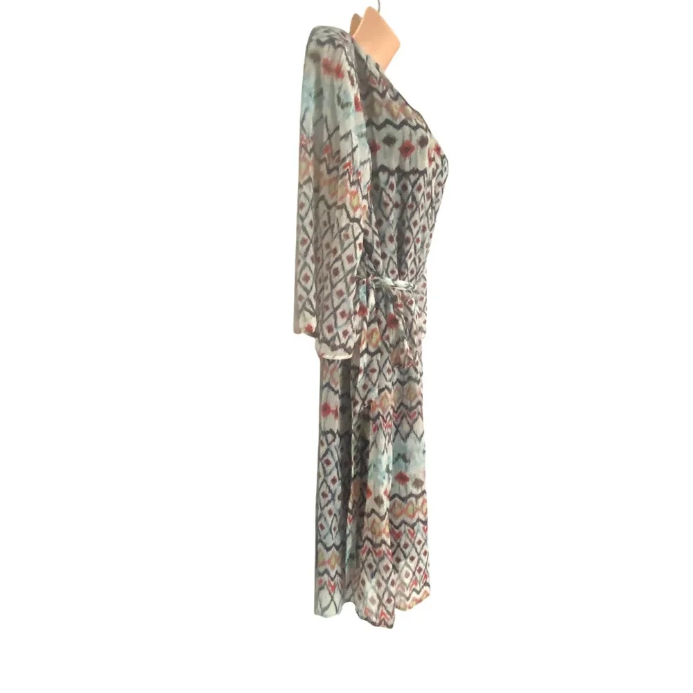 Steve Harvey Southwest Print Off-White Chiffon Office Casual Wedding Guest Dress - Picture 4 of 13